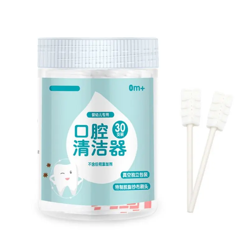 30Pcs Disposable Baby cotton buds Toothbrush Paper Rod Handle Tongue Cleaner Gauze Infant Oral Cleaning Stick