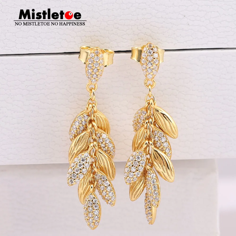 Authentic 925 Sterling Silver Limited Edition Floating Grains Earrings, Mistletoe Shine & Clear CZ European Jewelry