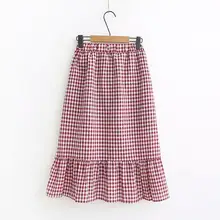 1 шт./партия, корейский стиль, женский жакет, клетчатые юбки с разрезом, эластичная талия, пуговицы, Повседневная клетчатая длинная юбка