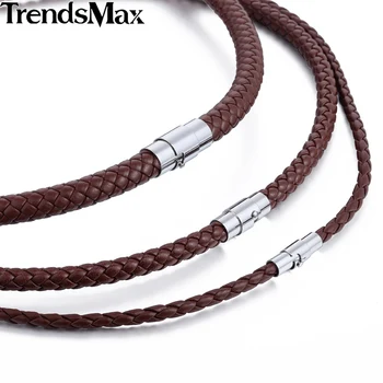 Classic Men’s Leather Necklace Choker Black Brown Braided Rope Necklace for Men Gifts Wholesale Dropshipping Male Jewelry UNM27