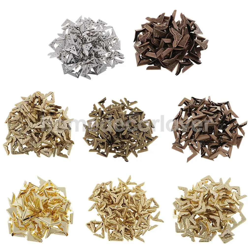 100 PCS Vintage Decorative Metal CORNER PROTECTORS for Scrapbook Photo Album Menus Folders Book Decoration Craft Nostalgic Retro
