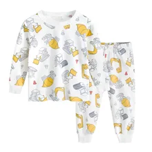 Коллекция года, весенне-осенняя домашняя одежда для мальчиков и девочек пижама из чистого хлопка с рисунком из мультфильмов, 2 предмета одежда для маленьких девочек