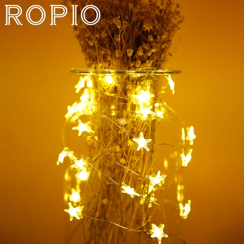 ROPIO 3 м Морская звезда 30 светодиодов освещение струны Серебряный провод около 30 см теплый белый с батареей АА для свадебной вечеринки украшения дома