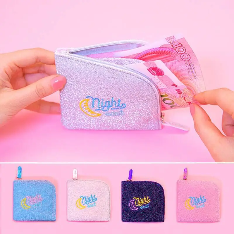 

Lanzon Mini Sequins Coin Pocket Purse Embroidery Moon Zipper Small Wallet Girls Shining Storage Case Card Holders Earphone Bags