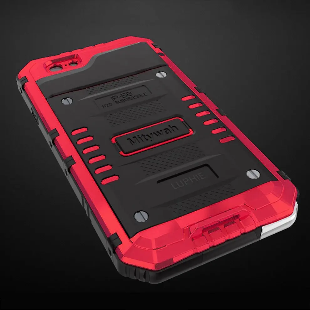 

Red Mobile Phone Protective Case Aluminum Hard Cover Full Protected Waterproof Scrape Resistance Shockproof For iPhone 6/6S Plus