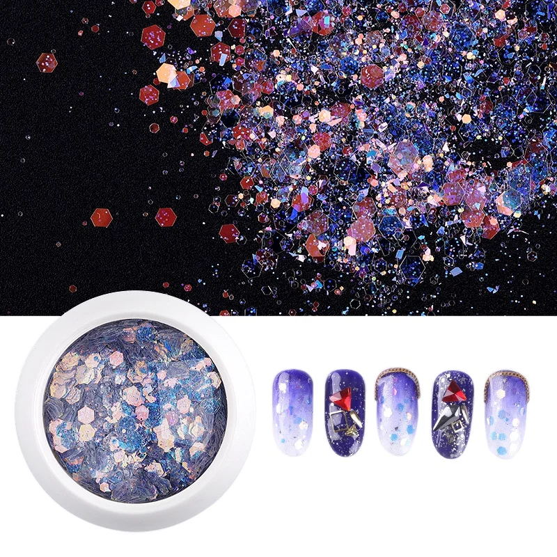 

New 2019 1 Box Nail Glitter Flakes Sparkly 3D Hexagon Colorful Sequins Spangles Polish Manicure Nails Art Decorations