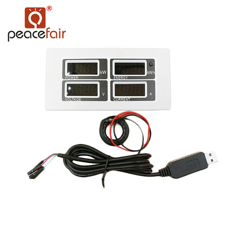 PEACEFAIR PZEM-004 AC LED Voltmeter Ammeter 220V 100A Current Voltage Watt Kwh Electric Ampere Meter With CT Coil USB Cable voltmeter ammeter ac 110v 220v 20a 100a ac current voltage meter watt kwh monitor power factor frequency meter