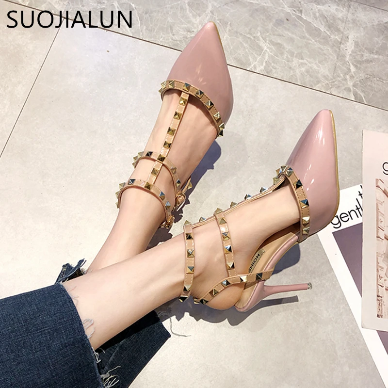 

2019 New Brand Elegant Women Pump Ladies Sexy Pointed Toe Mujer High Heels Ladies Sandals Fashion Rivet Dress Party OL Pump Shoe