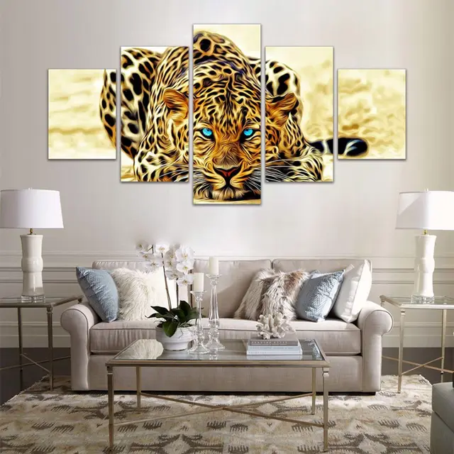 Canvas Wall Art Pictures Home Decor 5 Pieces Animals Leopard Tiger Canvas Wall Art Pictures Home Decor 5 Pieces Animals Leopard Tiger Painting For Living Room Modular