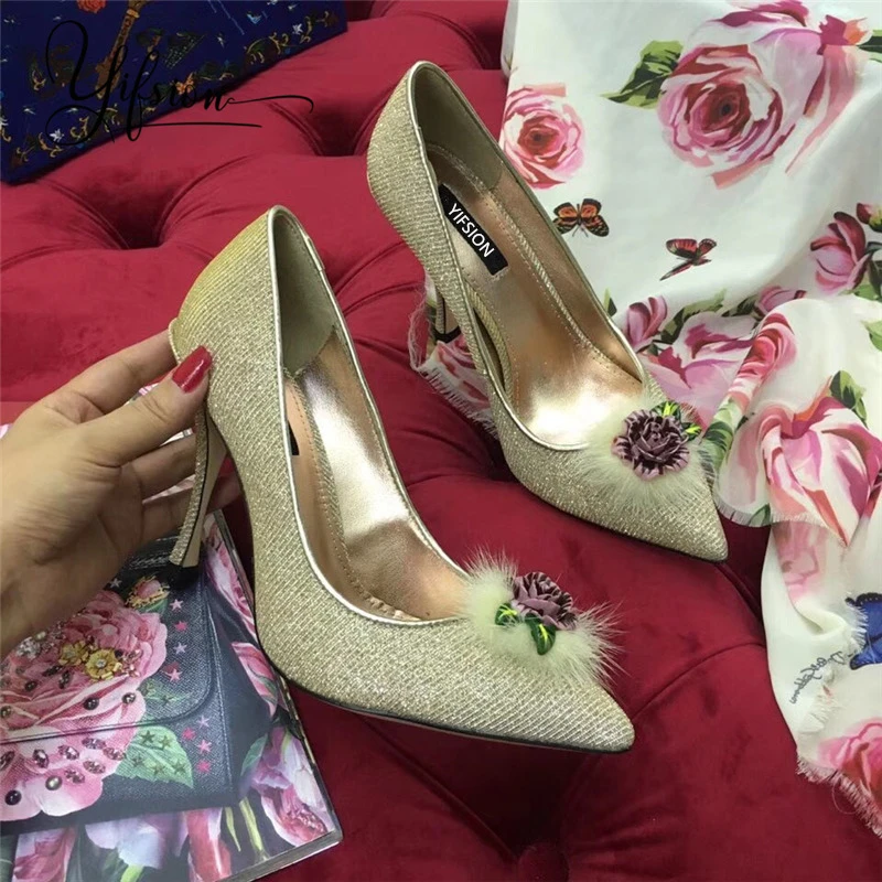 

OLOME New Fashion Spring Summer Women Pumps Sexy Pointed Toe Slip On Flower Thin High Heel Women Pumps Party Shoes Woman