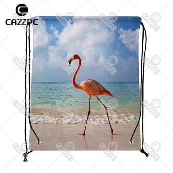 

Beautiful Tropical Flamingo bird Beach Pattern Print Custom individual Nylon fabric Drawstring Backpack gift bag