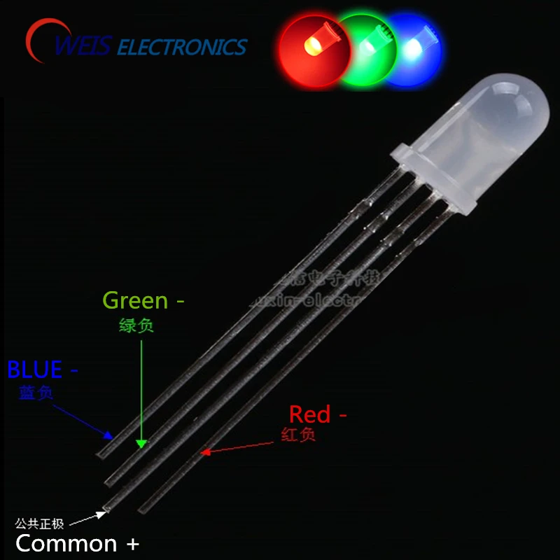 100PC 5MM LED Diodes 4pin Common Anode RGB Red Green Blue Diffused Light Round