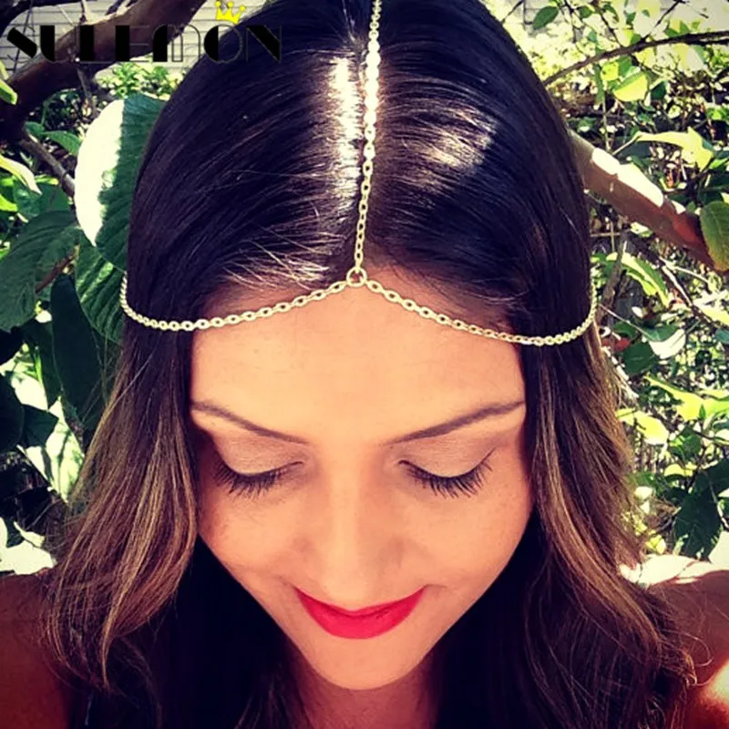 

New fashion women gold color head chains egyptian hippie boho headpiece headband metal chain pieces hair head wrap jewelry