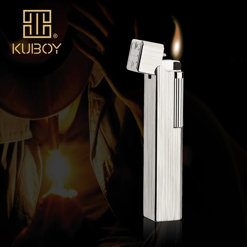 Высококачественная брендовая газовая зажигалка KUBOY, белая матовая никелевая металлическая ветрозащитная Зажигалка для мужчин, деловые подарки, Lighters-k6-1
