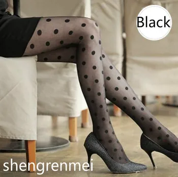 

Shengrenmei 2019 Cute Sexy White Black Sheer Women Pantyhose Stockings Summer Thin Bow Dot Pattern Stocking Dropshipping
