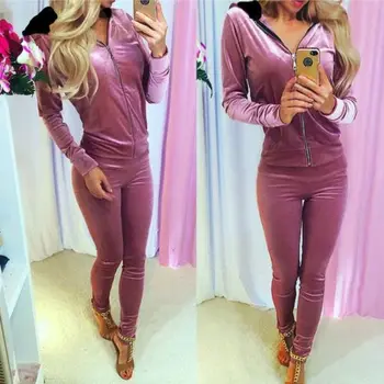 

Velvet Women Sets 2017 Fashion Long Sleeve Bodycon Slim Sweat Suits Hoodies Tracksuit Sweatshirt Two Piece Trousers Women
