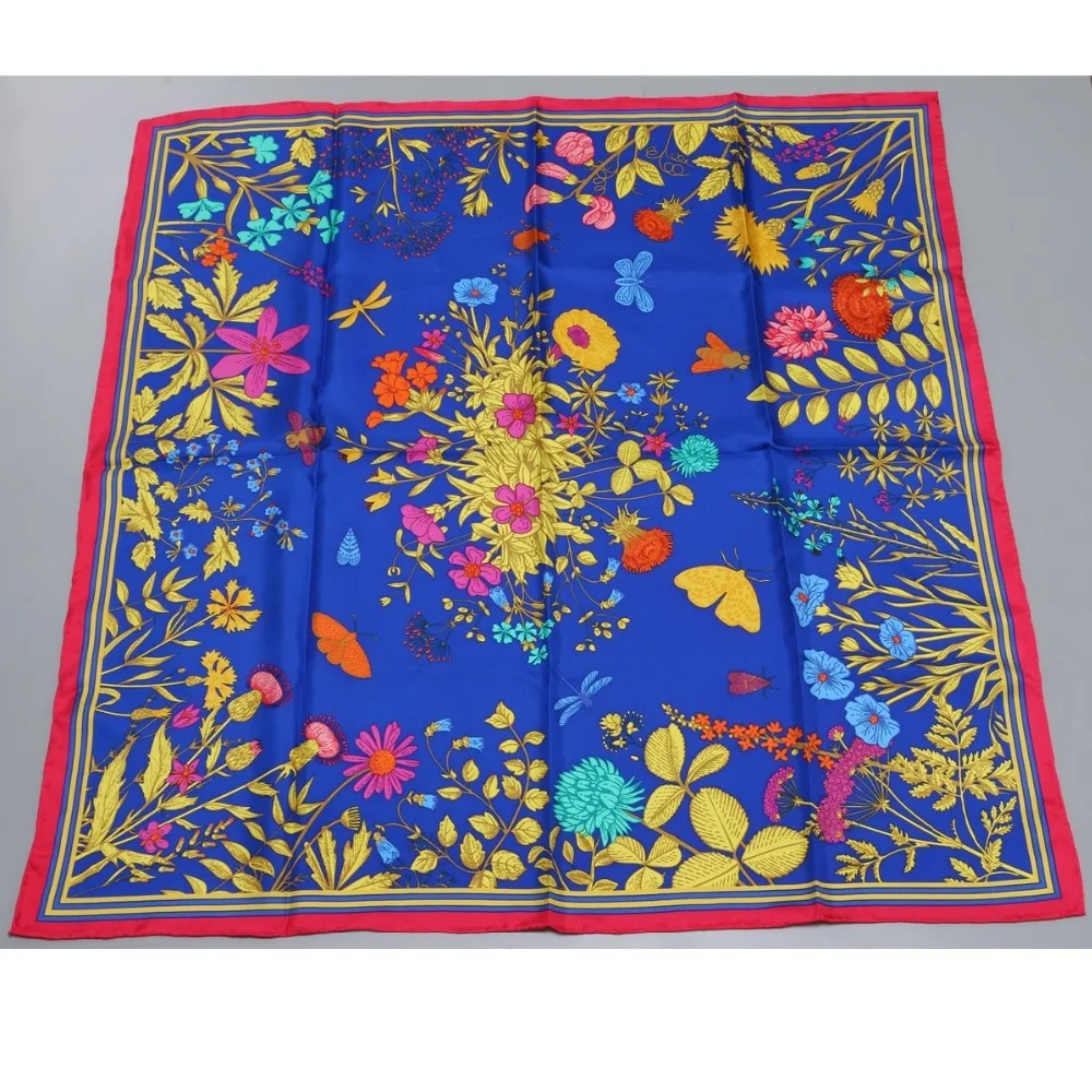 Цветочный принт большой квадратный шелковый шарф шаль хиджаб платок Шелковый саржевый шарф Обертывания женские подарки 88x88 см