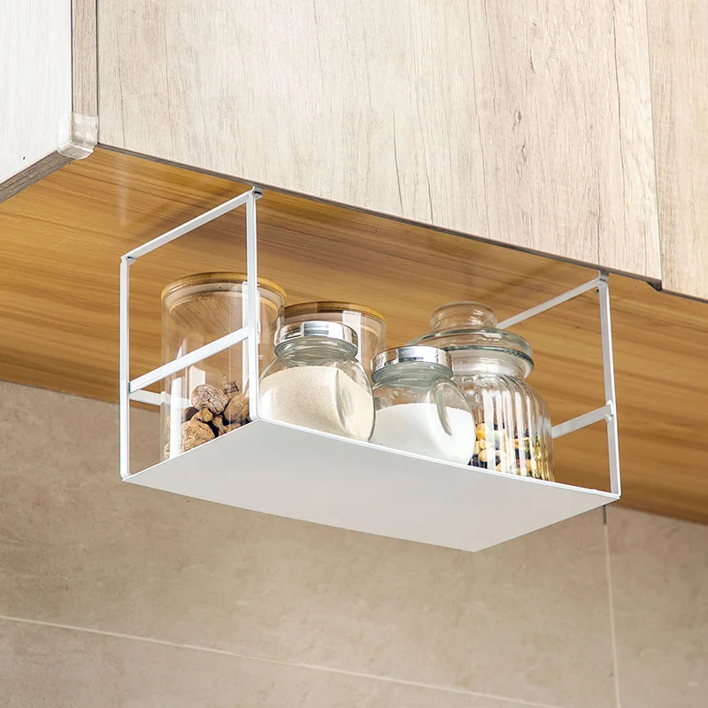 

Hanging storage rack wrought iron kitchen free punching cabinet storage shelf hanging basket