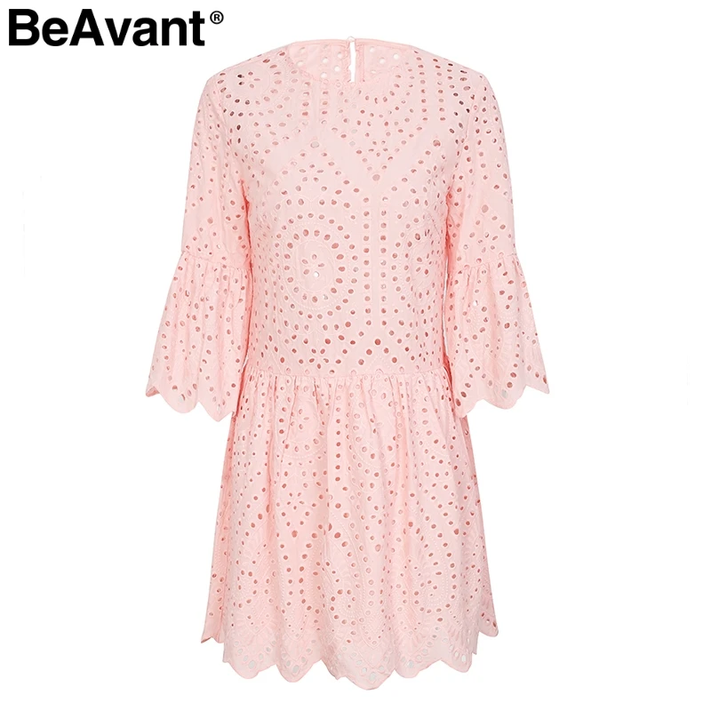 BeAvant открытое кружевное платье с вышивкой женское повседневное белое платье с оборками на рукавах летнее пляжное хлопковое короткое платье vestidos