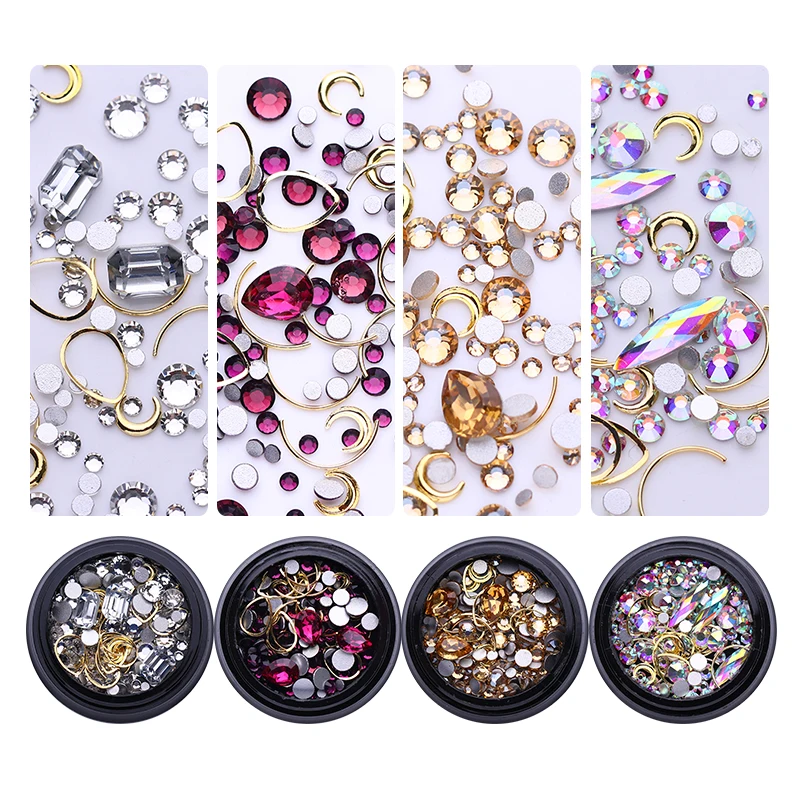 

1 Box Nail Rhinestones Flat Bottom 3D Nail Art Decorations Champagne Gold Water Drop Nail Studs DIY Nail Art Decoration