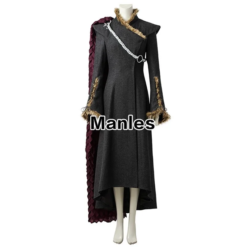 Daenerys Targaryen Cosplay Costume Game of Thrones Season 7 Outfit Fancy Dress Black Clothes Halloween Cloak Boots Adult Women - Цвет: Full set