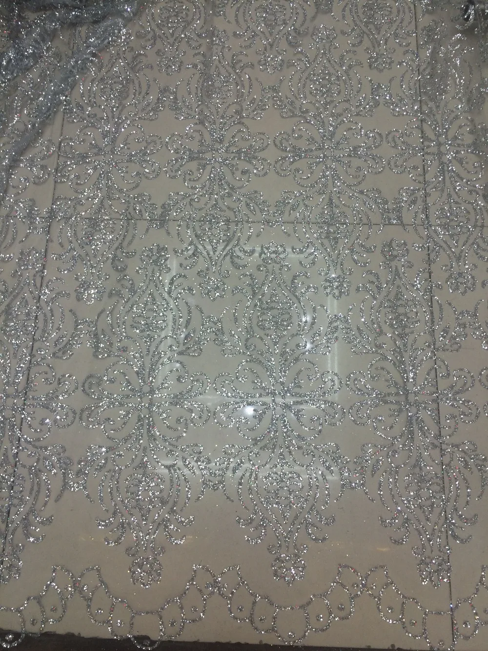 

Nigerian Lace Fabrics DiuDiu-52402 with silver glued glitter French Embroidered lace fabric for party dress