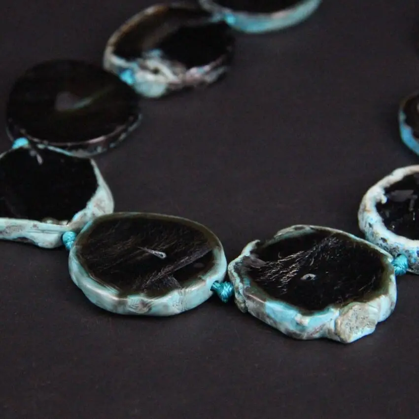 Approx11PCS/прядь синий черный необработанные Агаты Drusy плиты в произвольной форме ломтик самородок бусины, натуральные драгоценные камни камень подвески ювелирные изделия Поставщик