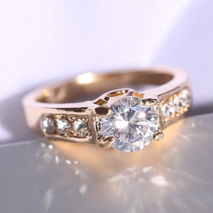 Gold wedding Rings for women wedding engagement anniversary Jewelry girl party Gift Couple Ring