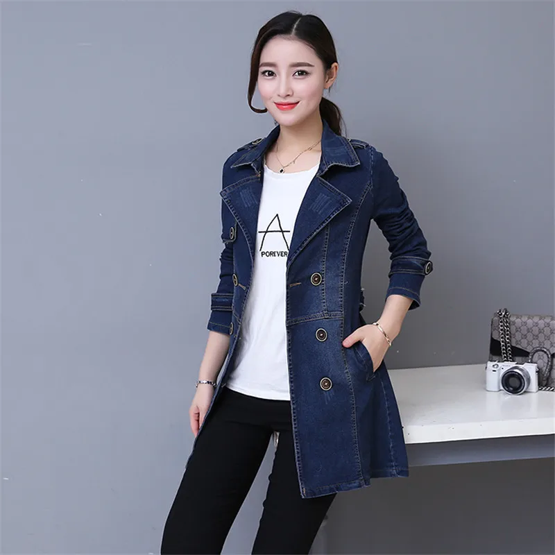 New 2019 Denim Jacket Long Women Double Breasted Jeans Coat Ladies Casual Slim Fit Plus Size M- 5XL Windbreaker Woman YH136 New 2019 Denim Jacket Long Women Double Breasted Jeans Coat Ladies Casual Slim Fit Plus Size M- 5XL Windbreaker Woman YH136