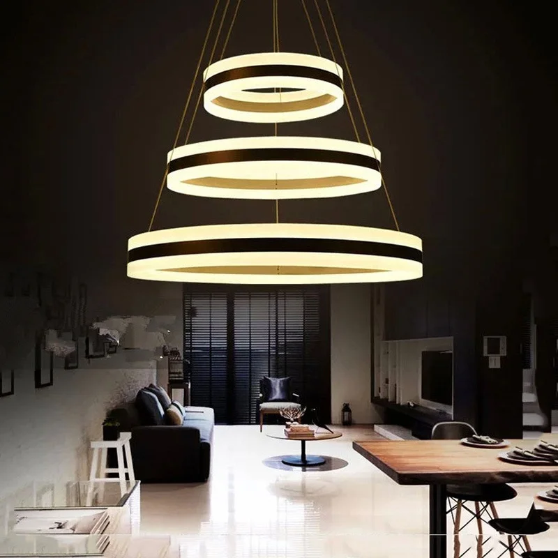 

1/2/3/4 Rings Up and Down LED Ceiling Pendant Living Room Bedroom Study Room Lighting Fixtures Office Cafe Bar Chandelier