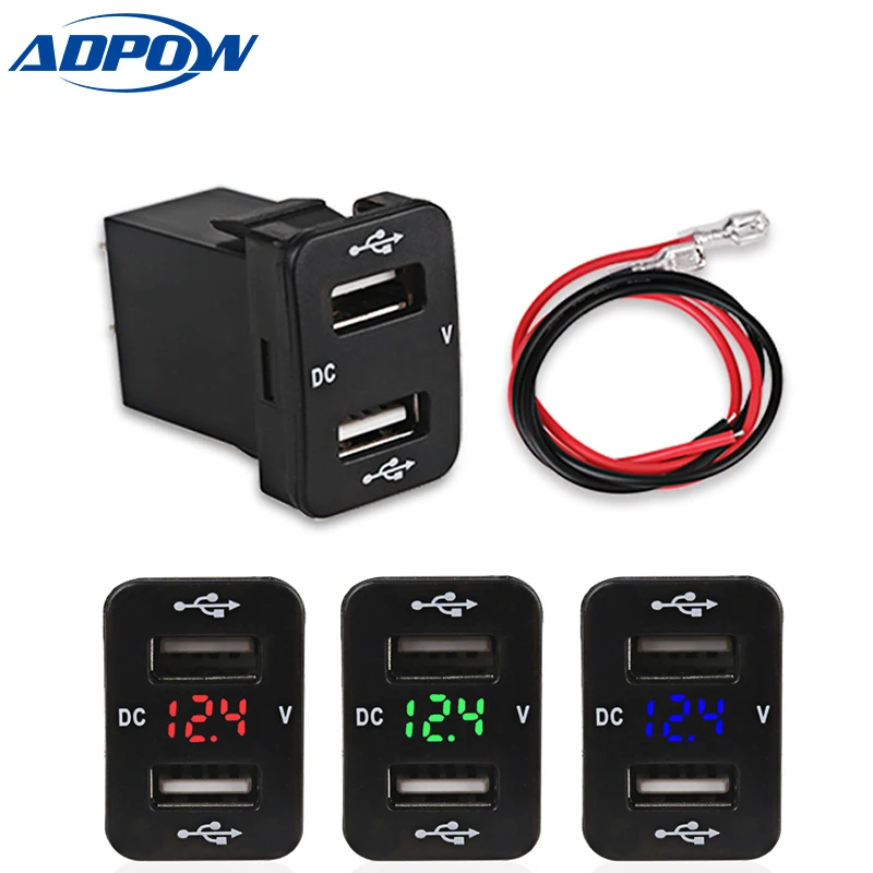 

LED Car Charger For Smartphone 2 USB Port Car Charging Socket Charger With LED Display Voltage Voltmeter For Toyota