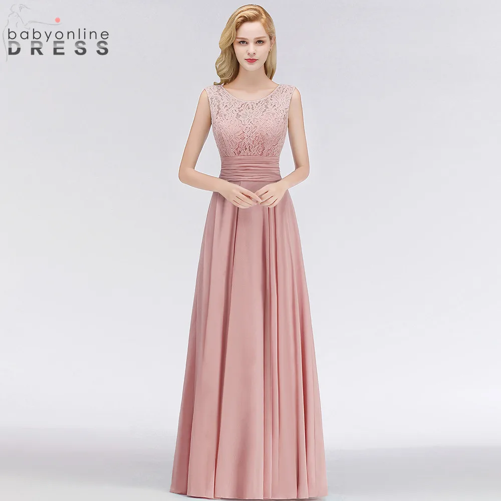 Dusty Pink Chiffon Lace Long Evening Dress 2022 Sexy Zipper Back Party Dresses with Sashes Vestido de Festa | Свадьбы и торжества