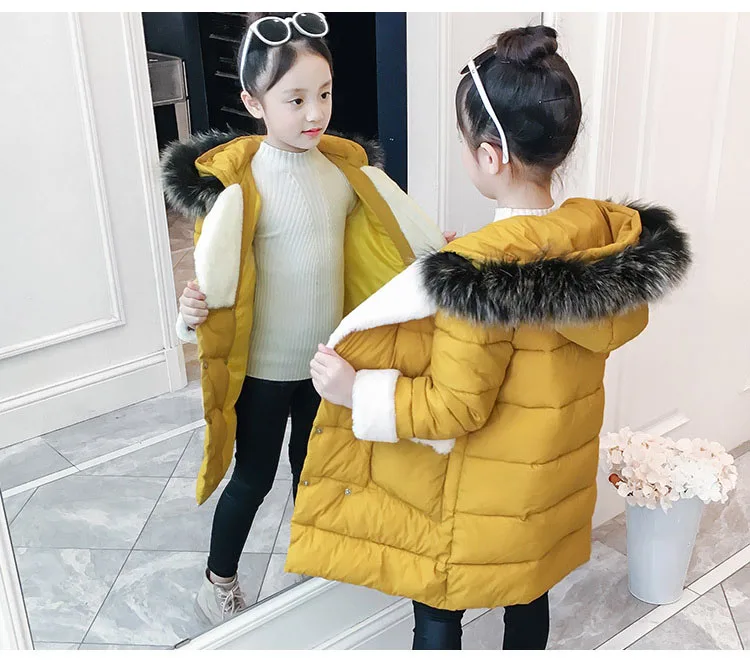 Children Cotton Jackets For Teenage Girls 2018 Winter Thick Warm Long Coats Kids Fur Hooded Outerwear Padded Clothes 5-16 Years  (18)