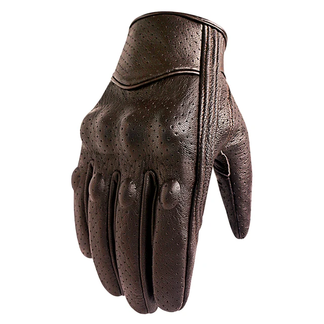 Motorcycle Gloves Men Touch Screen Brown Leather Electric Bike Glove Cycling Full Finger Motorbike Moto Bike