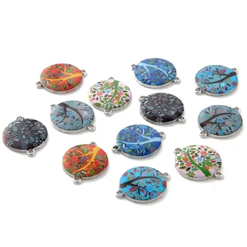 

19x19mm Mixed Color Alloy Life Tree Flower Drop Oil Connectories Charms For Jewelry Making DIY 20pcs
