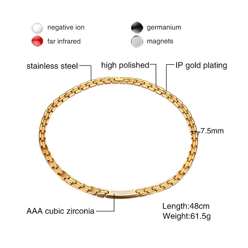 Ионные здоровые ожерелья золотистого цвета титан, сталь, цирконий германий магнитное ожерелье для мужчин из нержавеющей стали энергетические ювелирные изделия