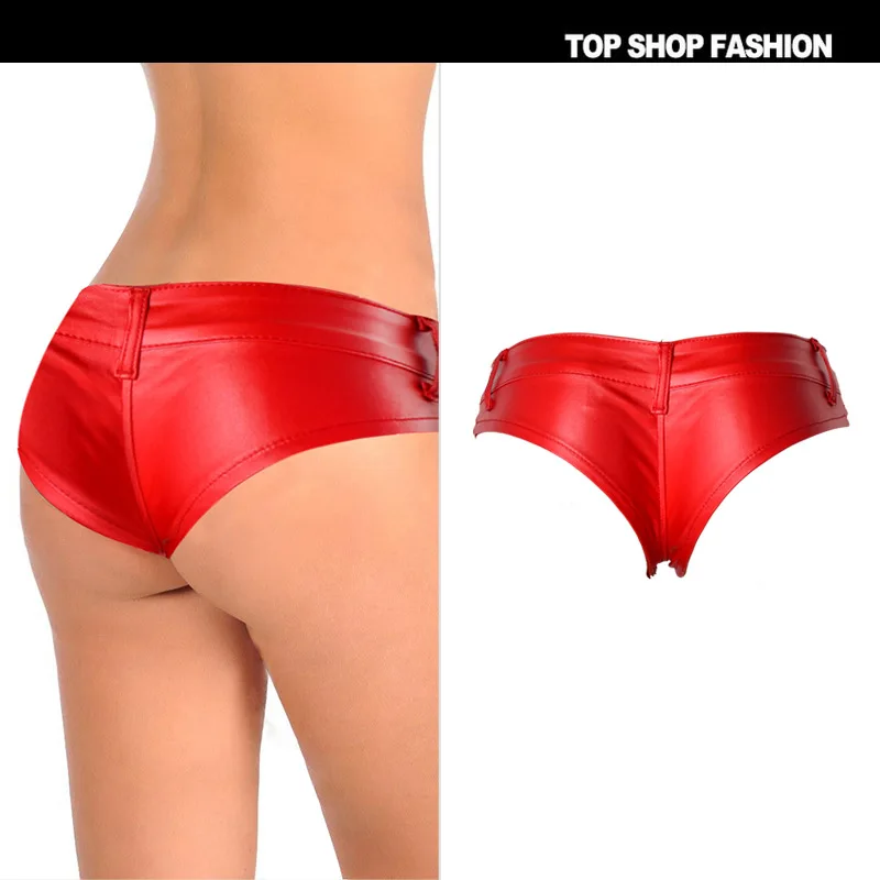 

2018 Female Hot Cool Super Short Red Summer Under Skirt Shorts For Women PU Leather Pole Dance Micro Flim Fitness Mini Sexy