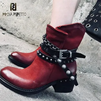 

Prova Perfetto Ankle Boots for Women Handmade Gladiator Riding Boots 5CM Heel Platform Rubber Shoes Woman Female Winter Booties