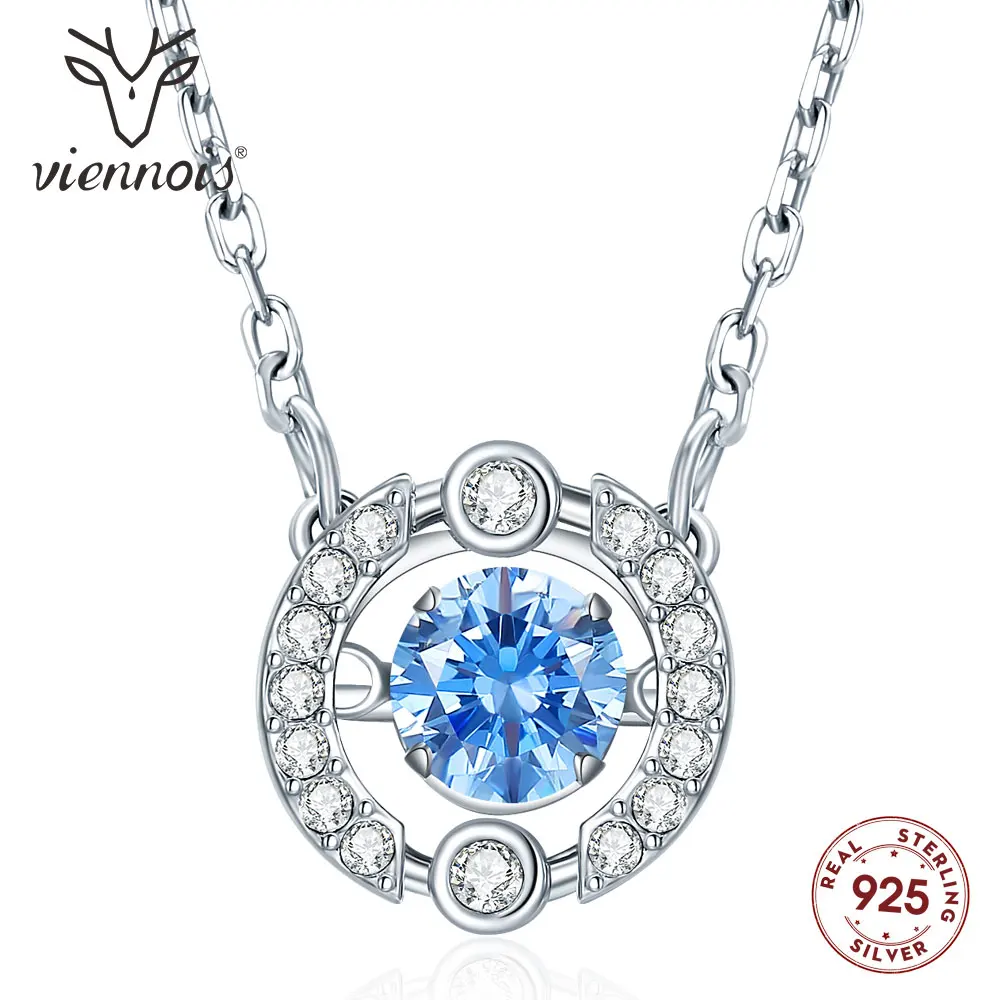 Viennois 925 Sterling Silver Chain Necklace Movement Round Circle Paved Rhinestones Pendant Crystal for Women Jewelry 2019