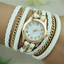2017 New Fashion Band Wrap Women Bracelet Quartz Wrist Watch Female Alloy PU leather Retro Vintage