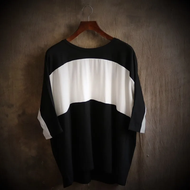 Uriysrxu loose plus size color block batwing sleeve o-neck shirt short-sleeve T-shirt batwing t-shirt male