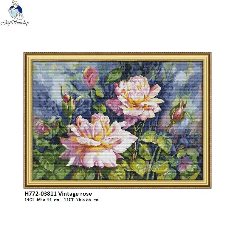 Offerte Gioia Domenica Vintage Rose Contati Lavoro Manuale FAI DA TE Punto Croce 11CT 14CT DMC Tessuto Stampato per il Ricamo Complementi Arredo Casa nkf cucito