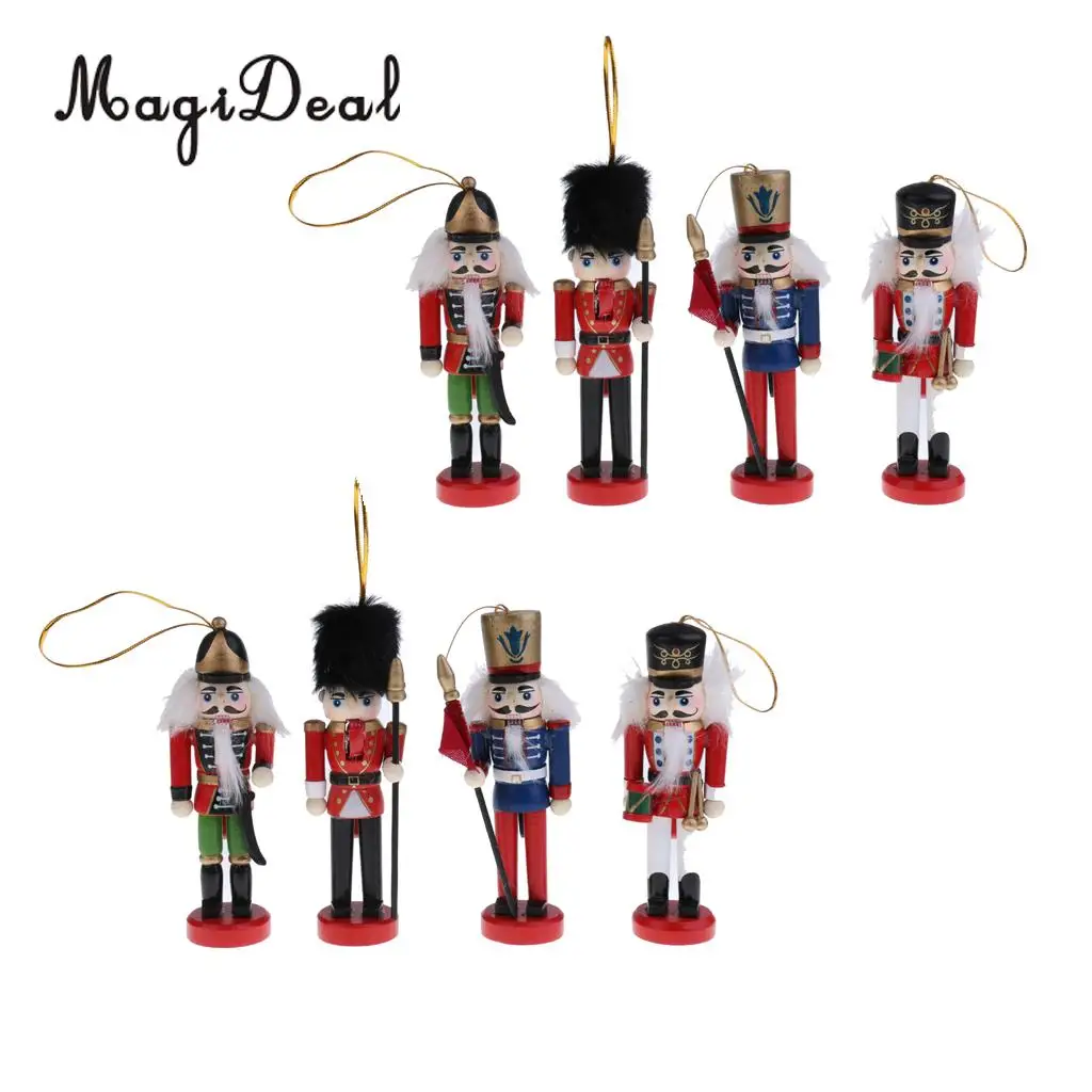 8Pcs 12cm Christmas Decorations Wooden Soldiers Nutcracker Puppets Figures Christmas Ornaments Home Office Table Desk Decor
