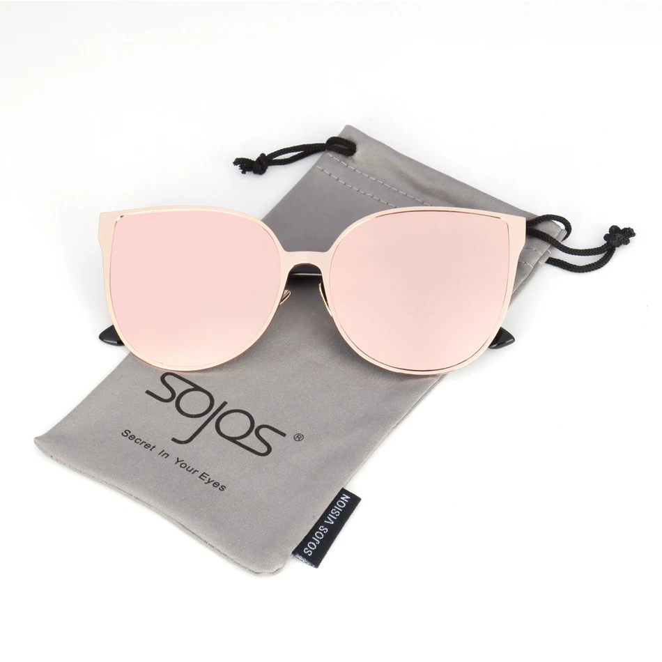 Designer Cat Eye Oversized Sunglasses Pink Gold Lens Metal Frame Women Fashion 