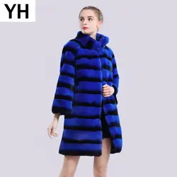 2019 длинная стильная куртка из натурального меха Рекс женская Повседневная шуба из меха кролика рекс брендовые высококачественные меховые