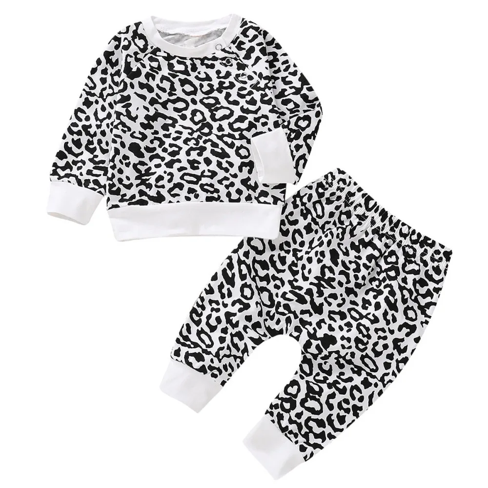 Puseky Puseky Toddler Baby Girls Cute Clothes Sets Leopard printed T-shirt Pullover Tops Long Pants 2pcs Outfits Tracksuit 0-24M