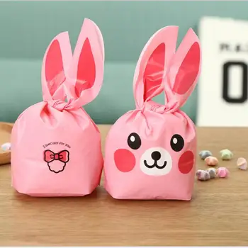 

50pcs Plastic Rabbit Ear Gift Bag, Kids Birthday Party Decorations, Baptism Baby Shower Candy Bag, Bunny Wedding Favors And Gift