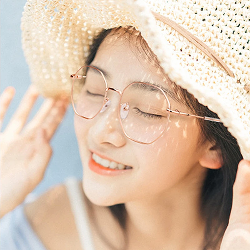 HBK Anti Blue Rays Hexagon Glasses Polygonal Optical Glasses Protective Eye Protection Retro Eyewear Frame PG0016