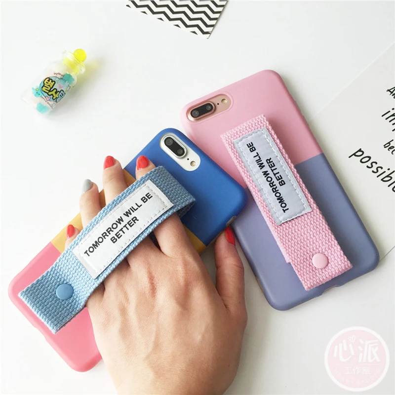 

Hot Korea Second Unique Name Cute Run Canvas strap hand rope cover case for iphone 6 6s 6plus 7 8 plus X Candy color phone cases