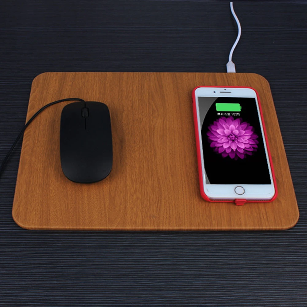 GOOYIYO QI Wireless Chargeable Mouse Pad Ultra Slim PU Leather Wood